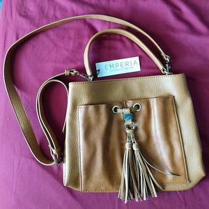 Cognac Vegan Leather Crossbody Shoulder Bag